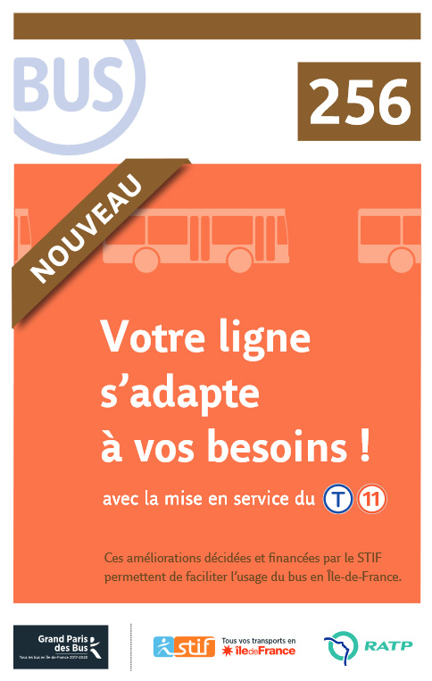 Plan de la ligne de Bus 256 de la RATP 