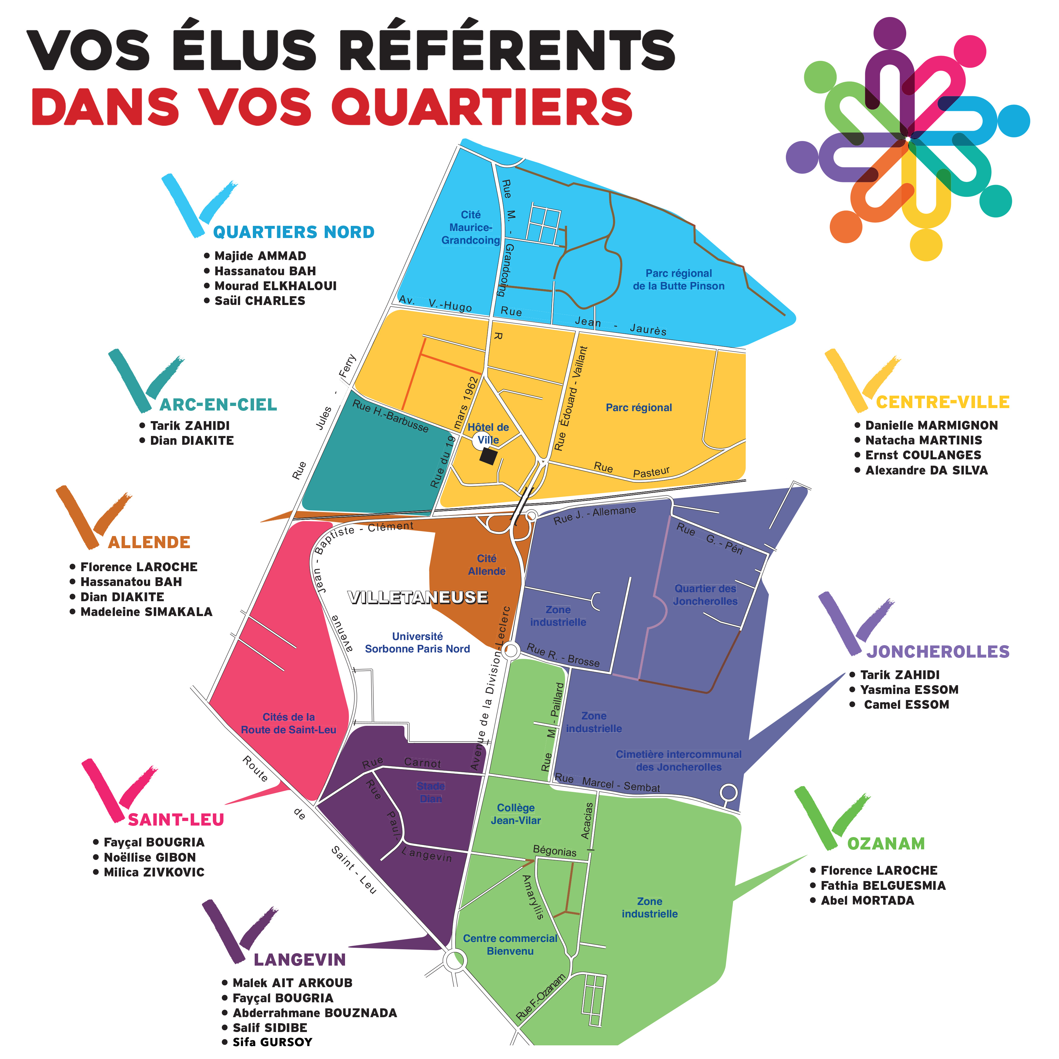 Carte Villetaneuse Comités de Quartier Élus référents (2022)