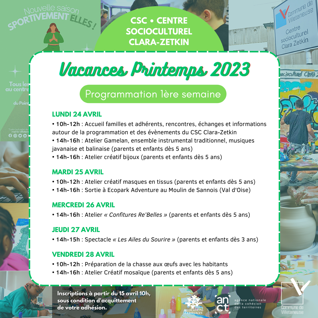 Prog CSC Vacances Printemps 2023 SEMAINE 1