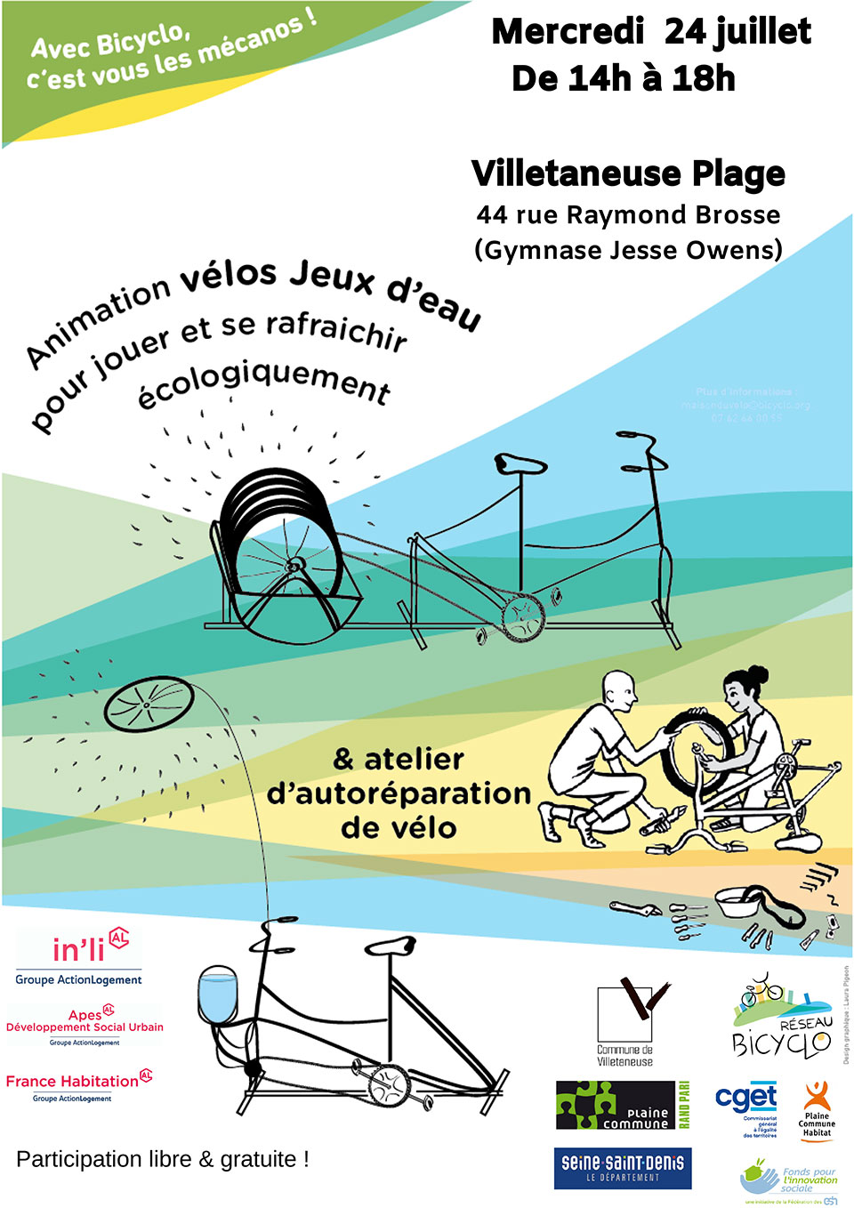 Autoréparation de vélo et jeux d&aposeau à la plage