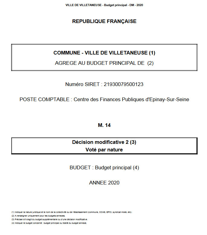 Décision modificative - Budget principal 2020