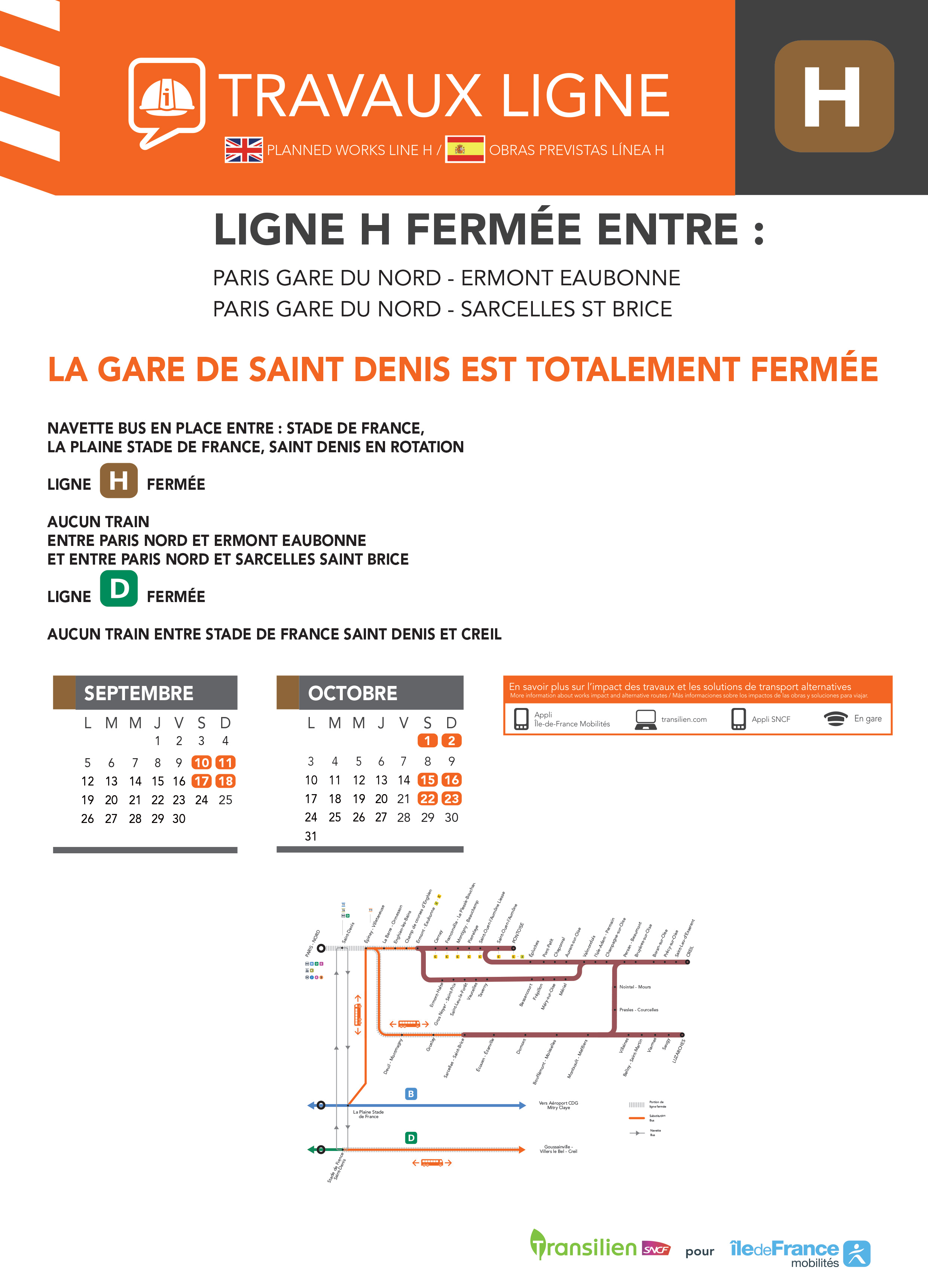 Infos Travaux Ligne H Sept. & Oct. 2022