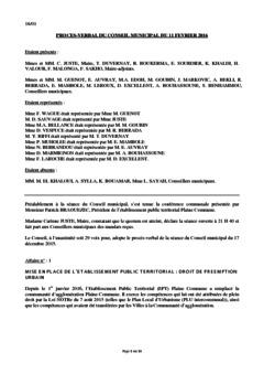 Procès-verbal du conseil municipal du 11 février 2016