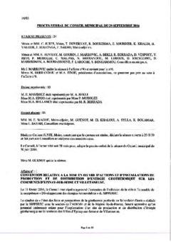 Procès-verbal du conseil municipal du 29 septembre 2016