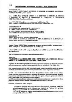 Procès-verbal du conseil municipal du 7 février 2019