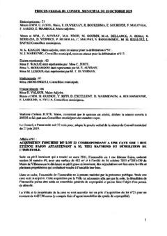 Procès-verbal du conseil municipal du 10 octobre 2019